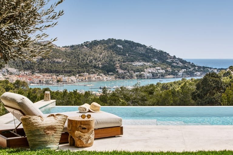 Pool terrace overlooking the port of Puerto de Andratx, Mallorca